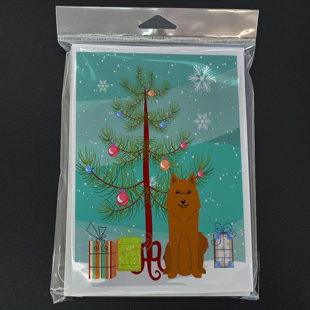 Merry Christmas Tree Karelian Bear Dog Greeting Cards Pack of 8