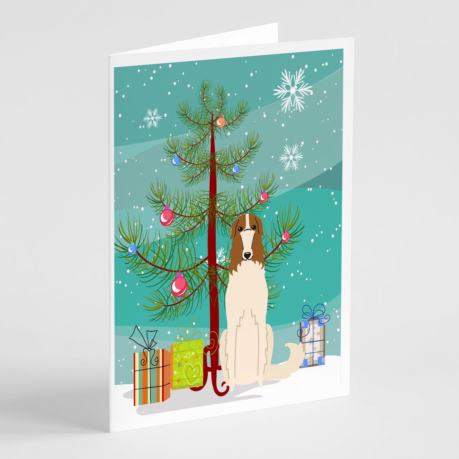 Buy this Merry Christmas Tree Borzoi Greeting Cards Pack of 8