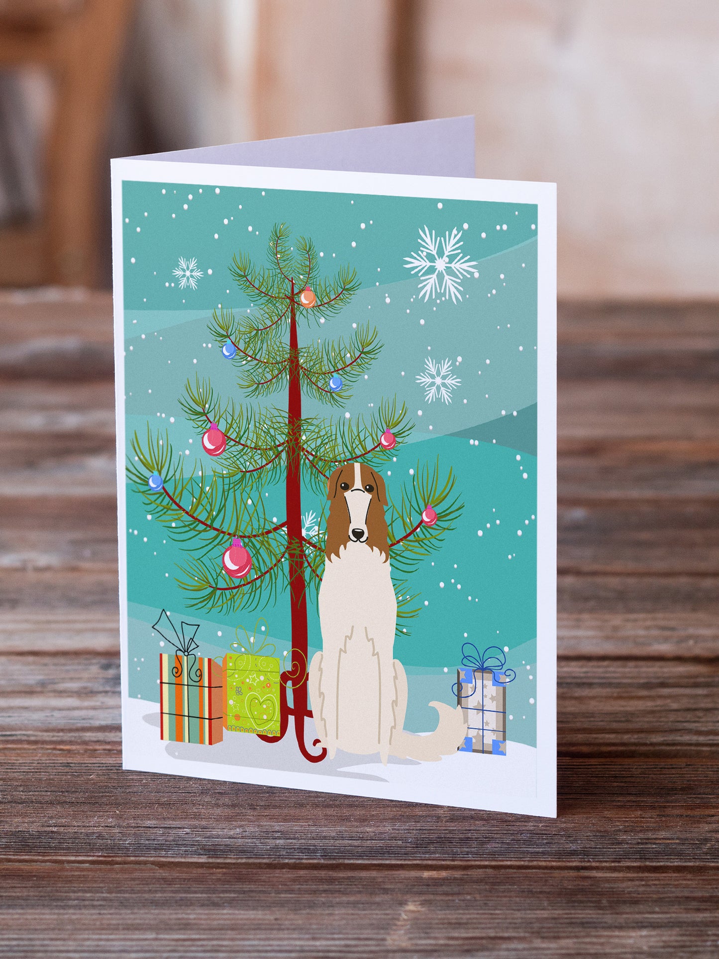 Merry Christmas Tree Borzoi Greeting Cards Pack of 8