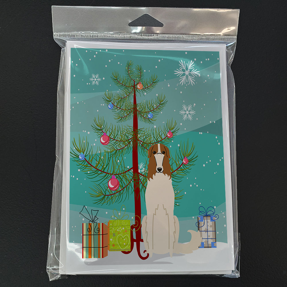 Merry Christmas Tree Borzoi Greeting Cards Pack of 8