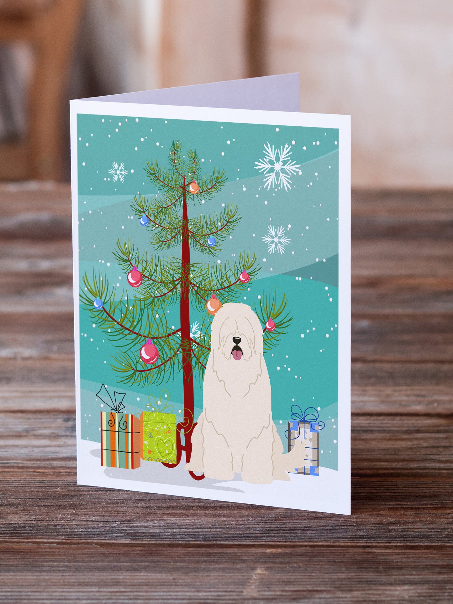 Merry Christmas Tree South Russian Sheepdog Greeting Cards Pack of 8