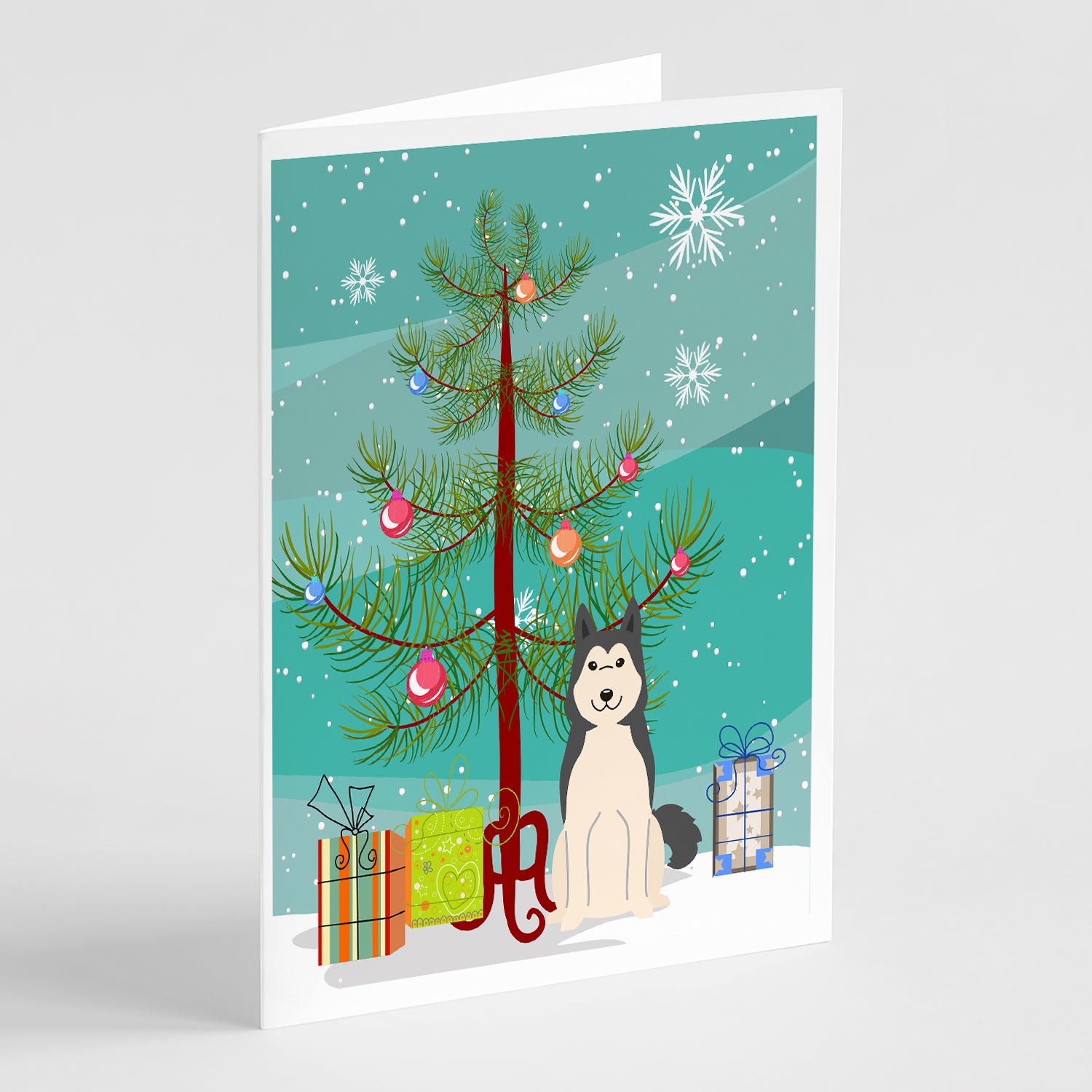 Buy this Merry Christmas Tree West Siberian Laika Spitz Greeting Cards Pack of 8