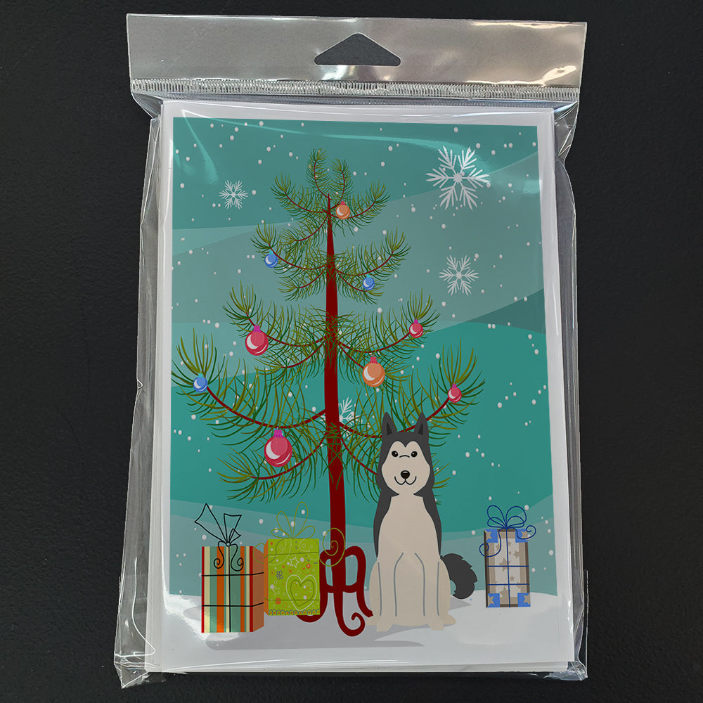 Merry Christmas Tree West Siberian Laika Spitz Greeting Cards Pack of 8