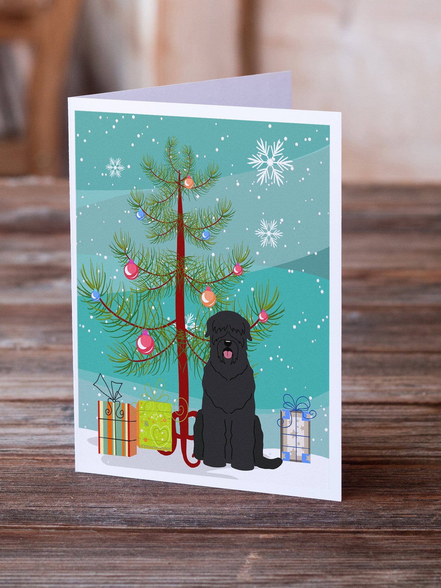 Merry Christmas Tree Black Russian Terrier Greeting Cards Pack of 8