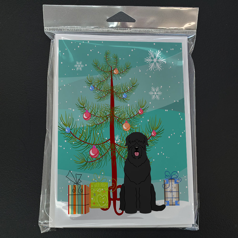 Merry Christmas Tree Black Russian Terrier Greeting Cards Pack of 8
