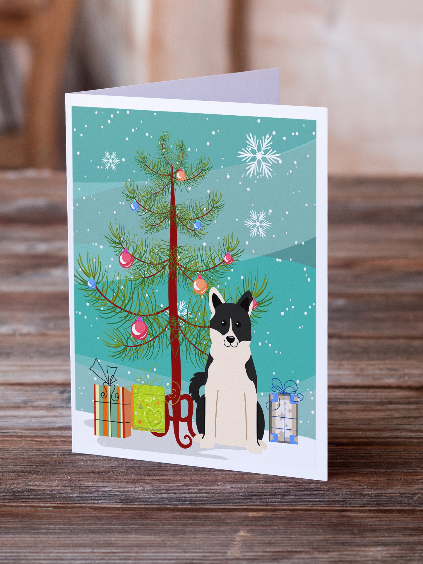 Merry Christmas Tree Russo-European Laika Spitz Greeting Cards Pack of 8