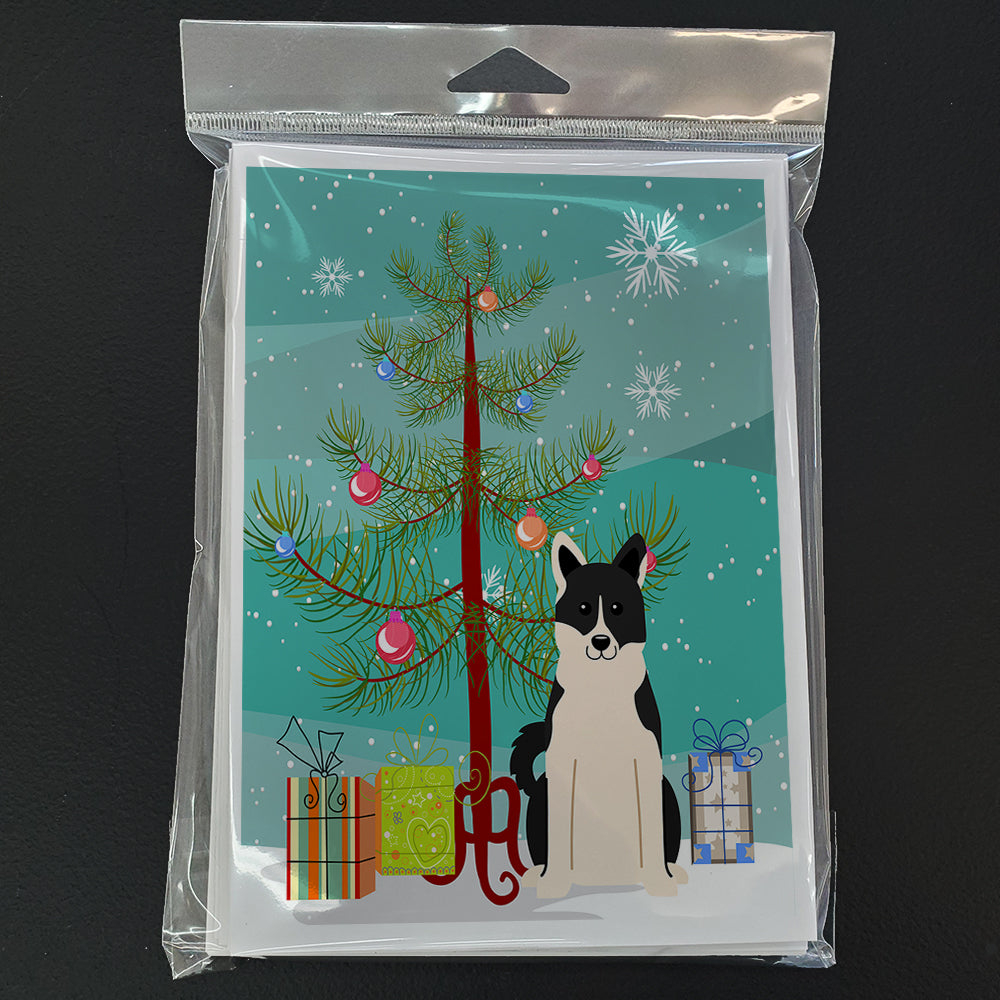 Merry Christmas Tree Russo-European Laika Spitz Greeting Cards Pack of 8