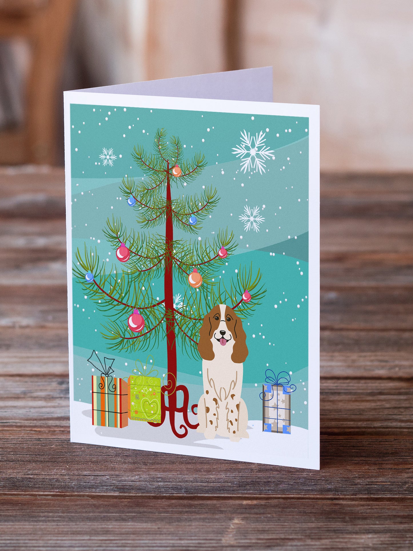 Merry Christmas Tree Russian Spaniel Greeting Cards Pack of 8