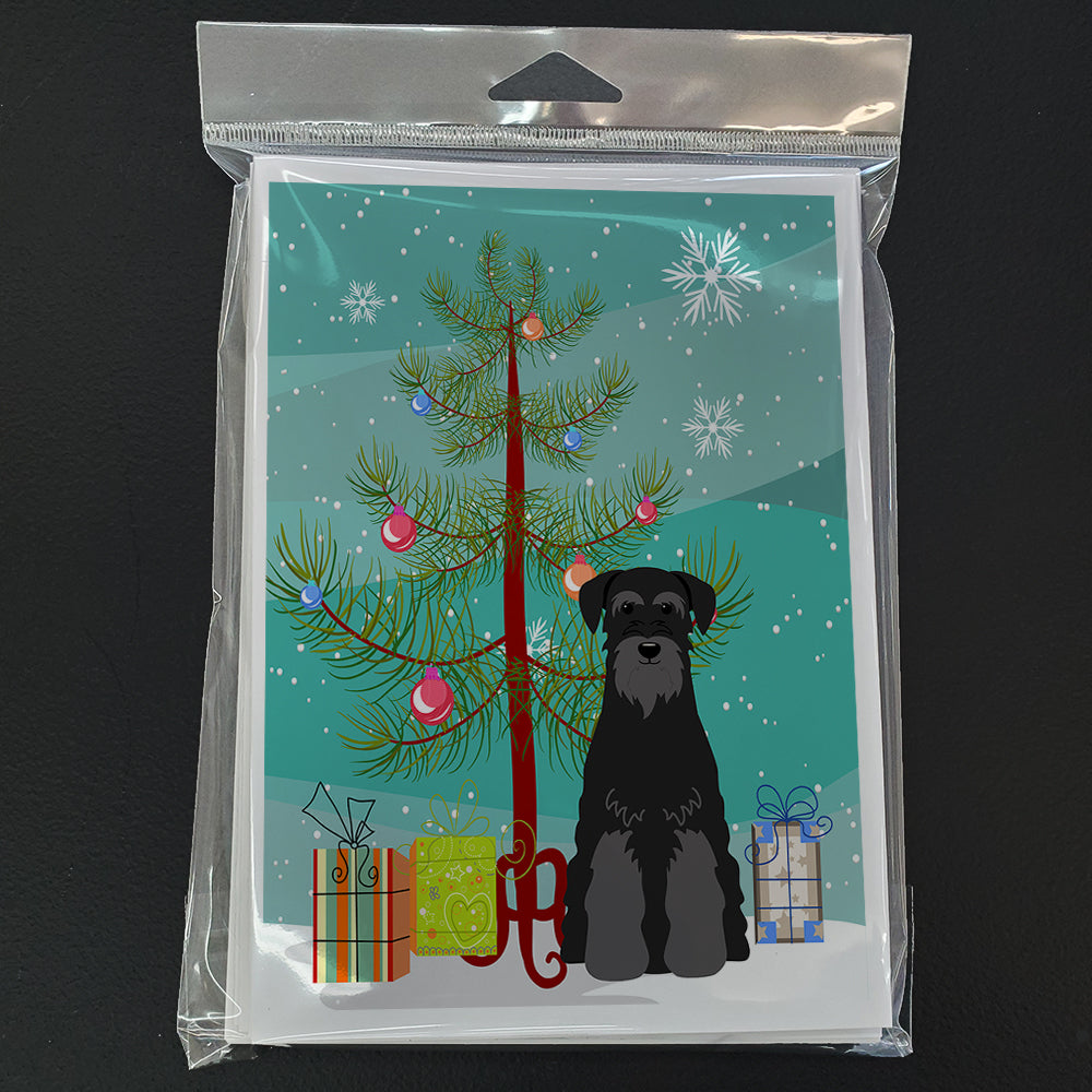 Merry Christmas Tree Standard Schnauzer Black Greeting Cards Pack of 8