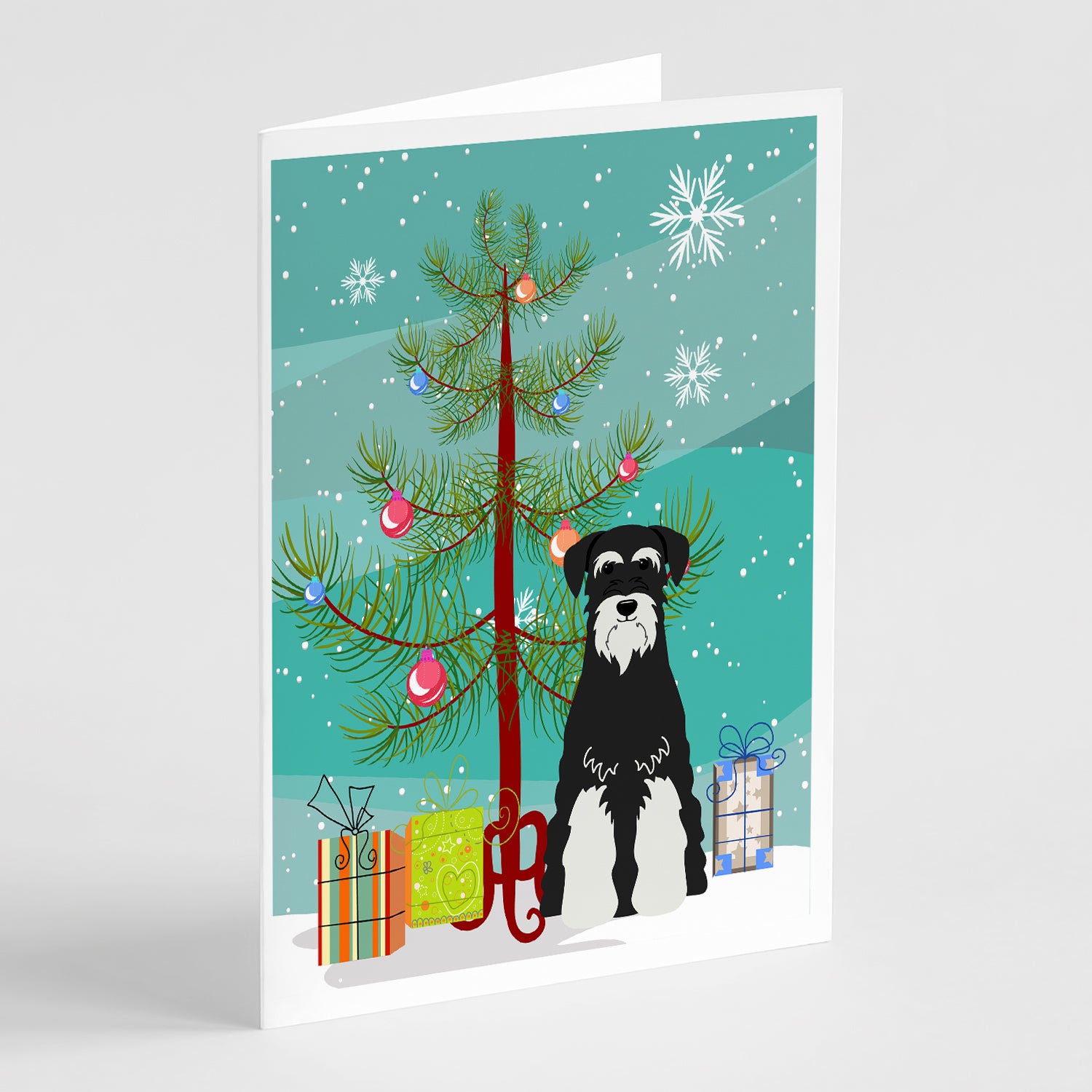 Buy this Merry Christmas Tree Standard Schnauzer Salt and Pepper Greeting Cards Pack of 8