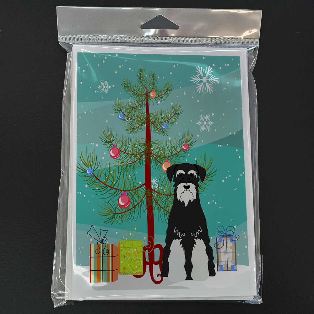 Merry Christmas Tree Standard Schnauzer Salt and Pepper Greeting Cards Pack of 8