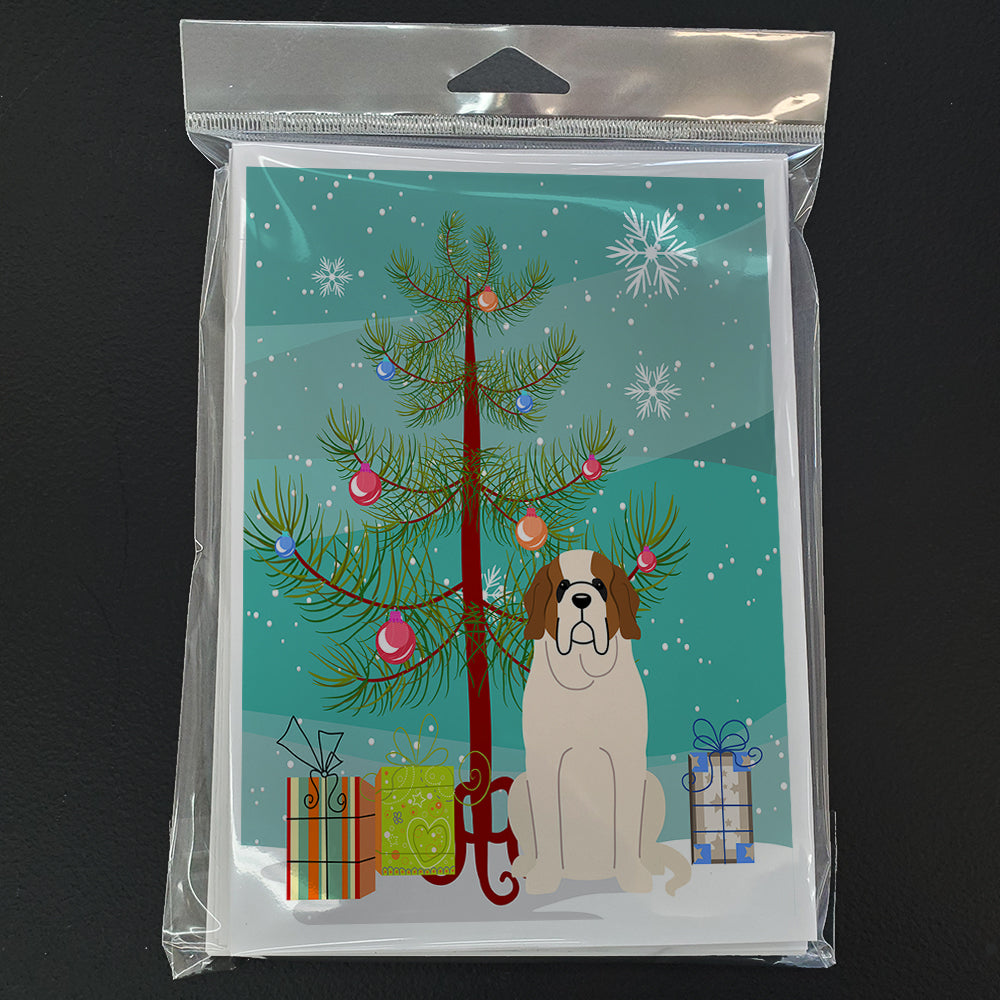Merry Christmas Tree Saint Bernard Greeting Cards Pack of 8