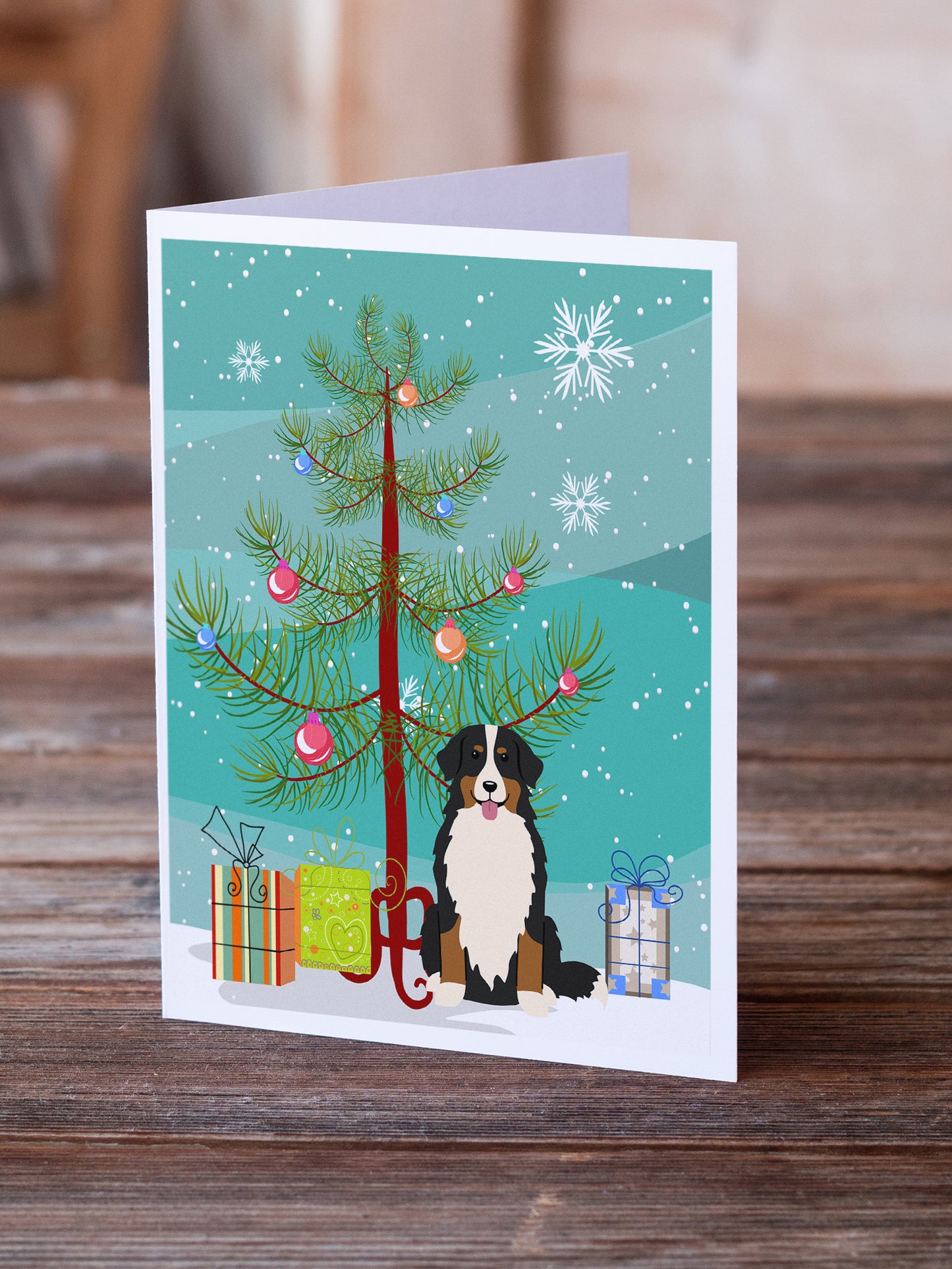 Merry Christmas Tree Bernese Mountain Dog Greeting Cards Pack of 8