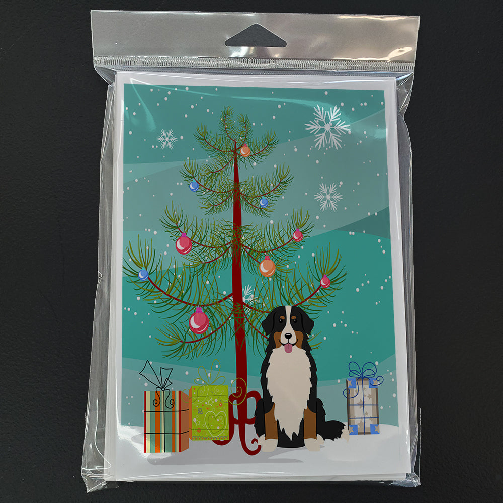 Merry Christmas Tree Bernese Mountain Dog Greeting Cards Pack of 8