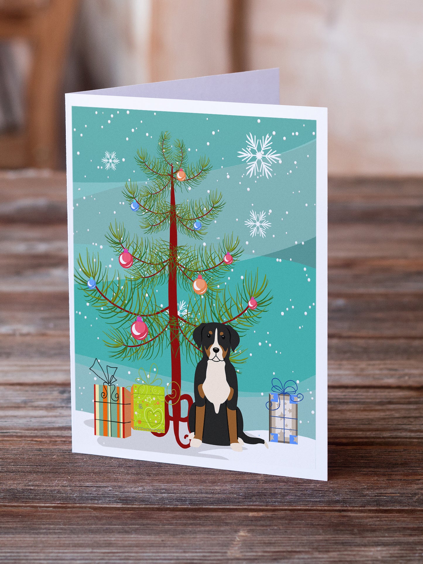 Merry Christmas Tree Greater Swiss Mountain Dog Greeting Cards Pack of 8