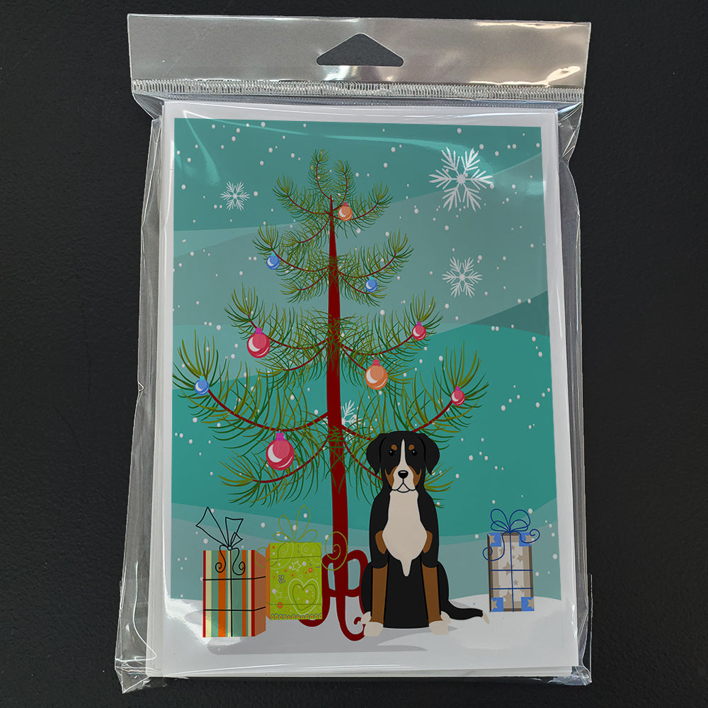 Merry Christmas Tree Greater Swiss Mountain Dog Greeting Cards Pack of 8