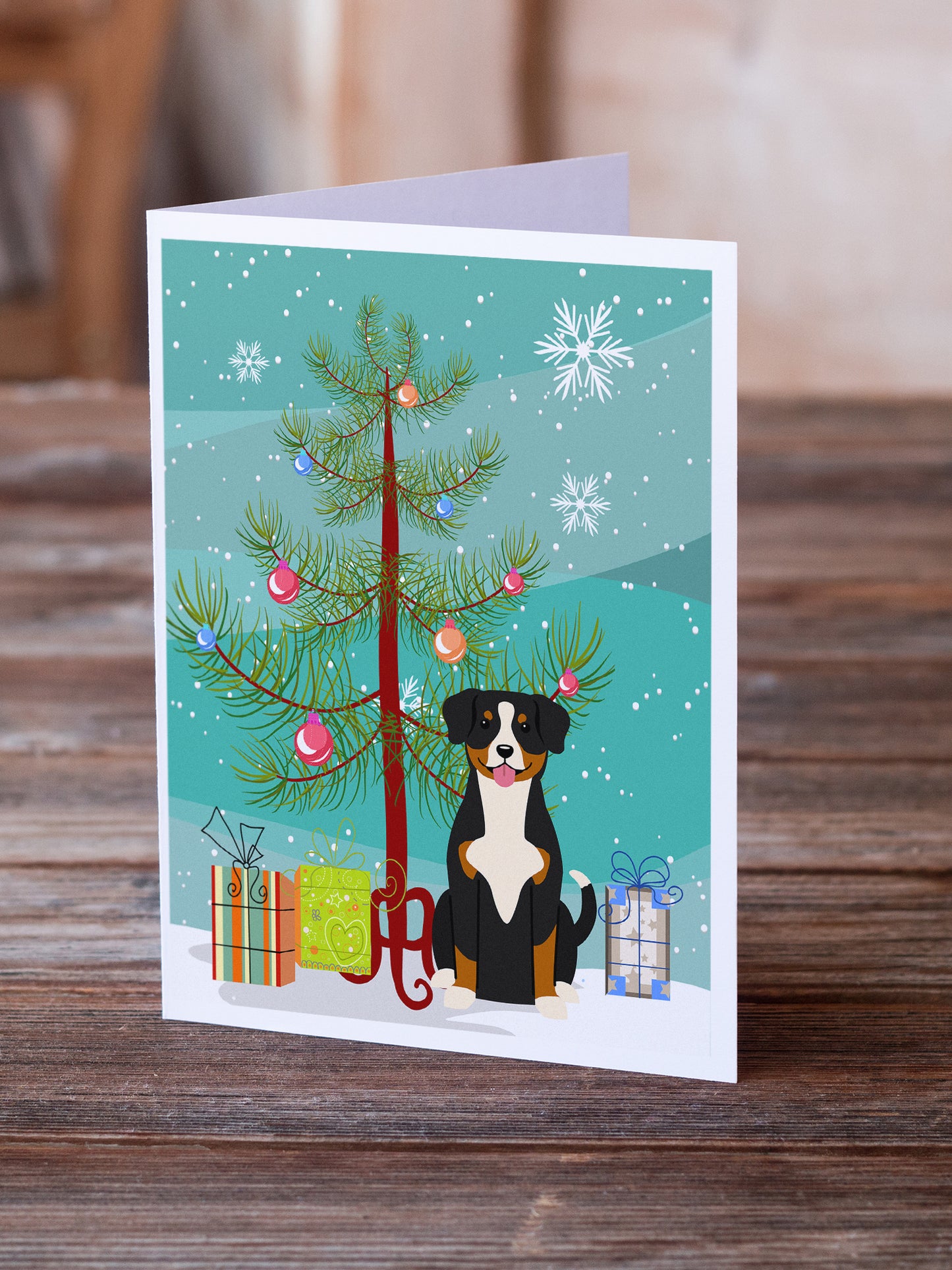 Merry Christmas Tree Entlebucher Greeting Cards Pack of 8