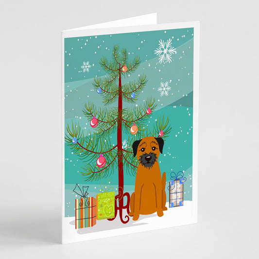 Buy this Merry Christmas Tree Border Terrier Greeting Cards Pack of 8