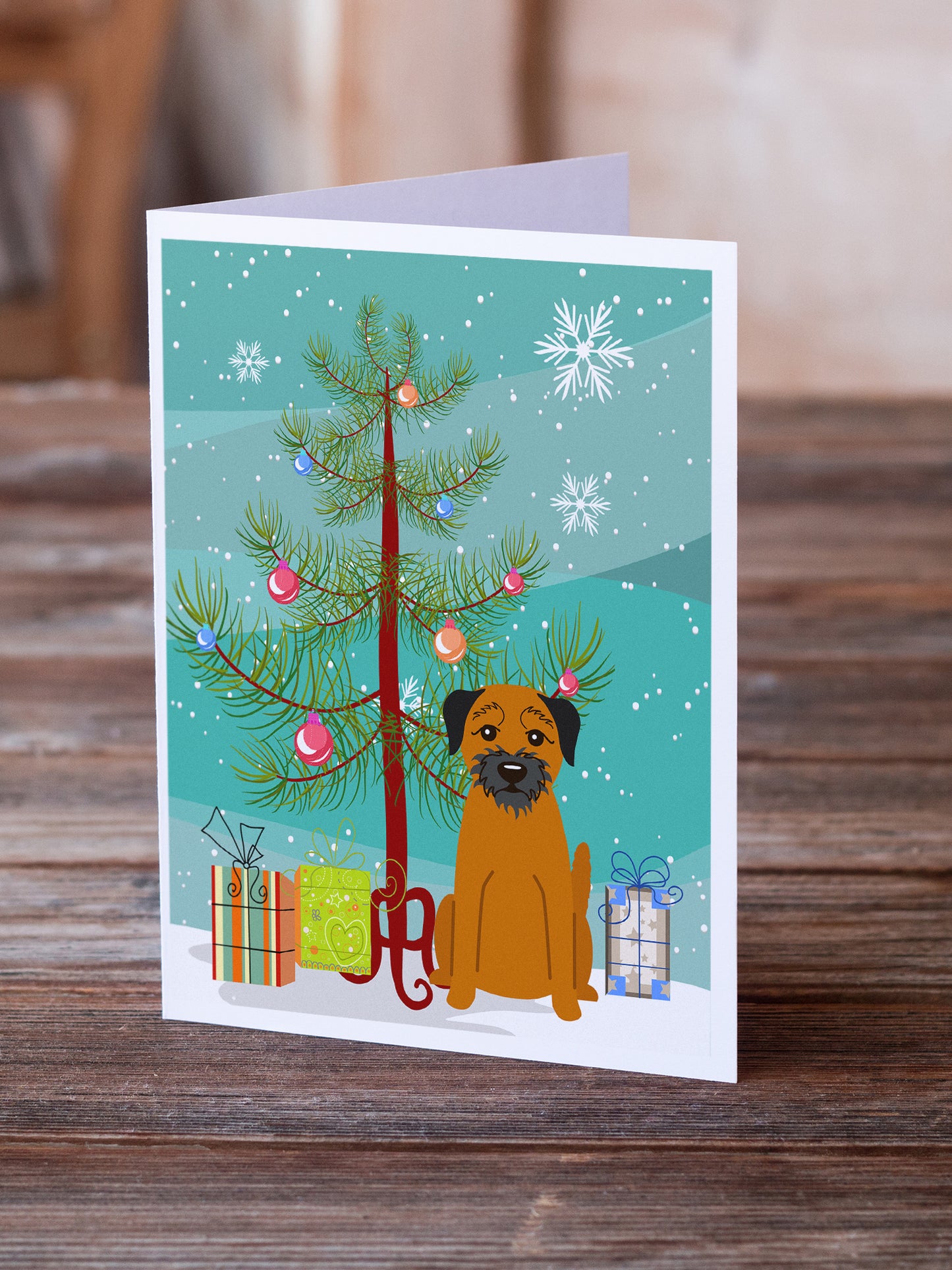 Merry Christmas Tree Border Terrier Greeting Cards Pack of 8