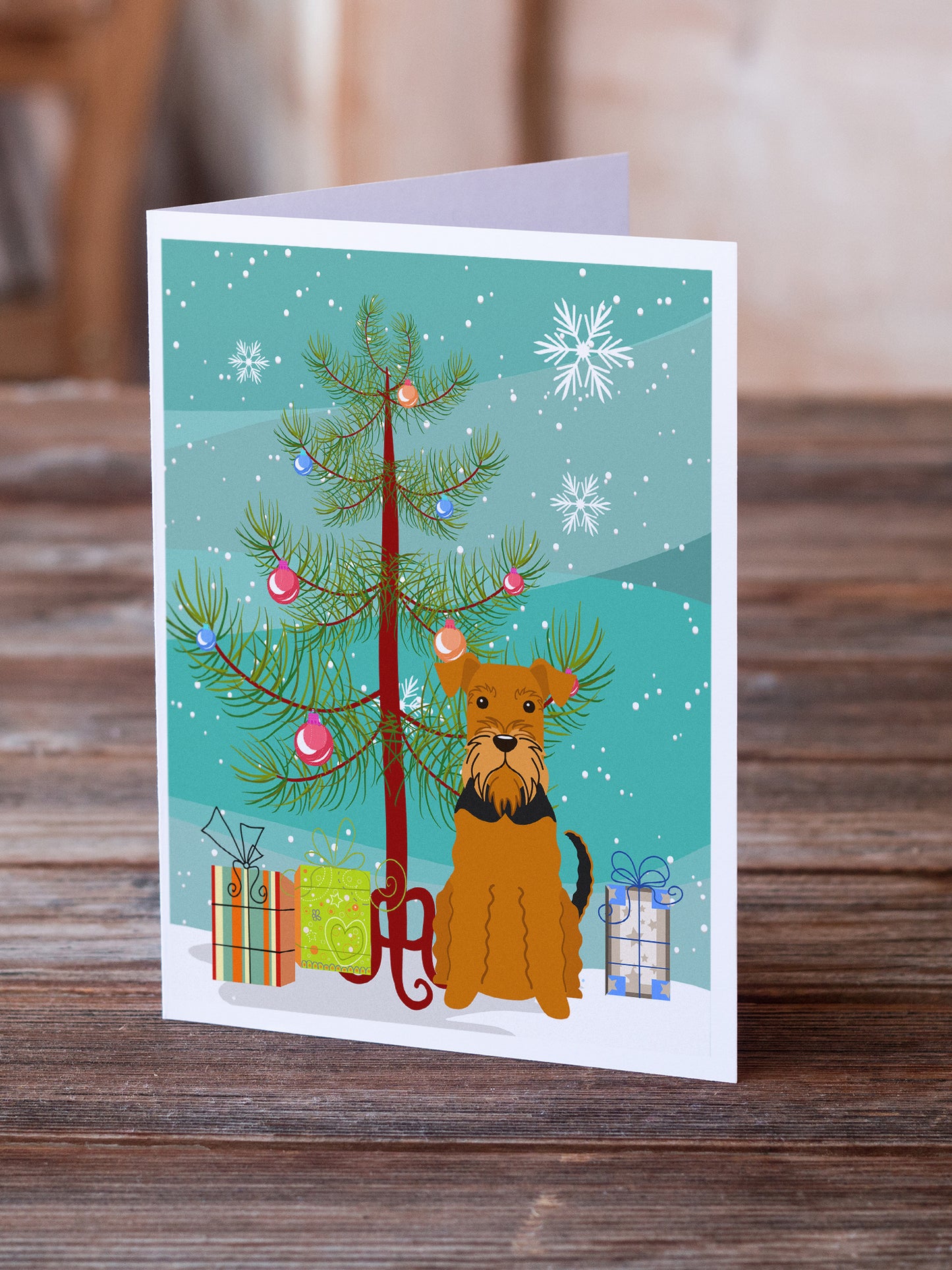 Merry Christmas Tree Airedale Greeting Cards Pack of 8