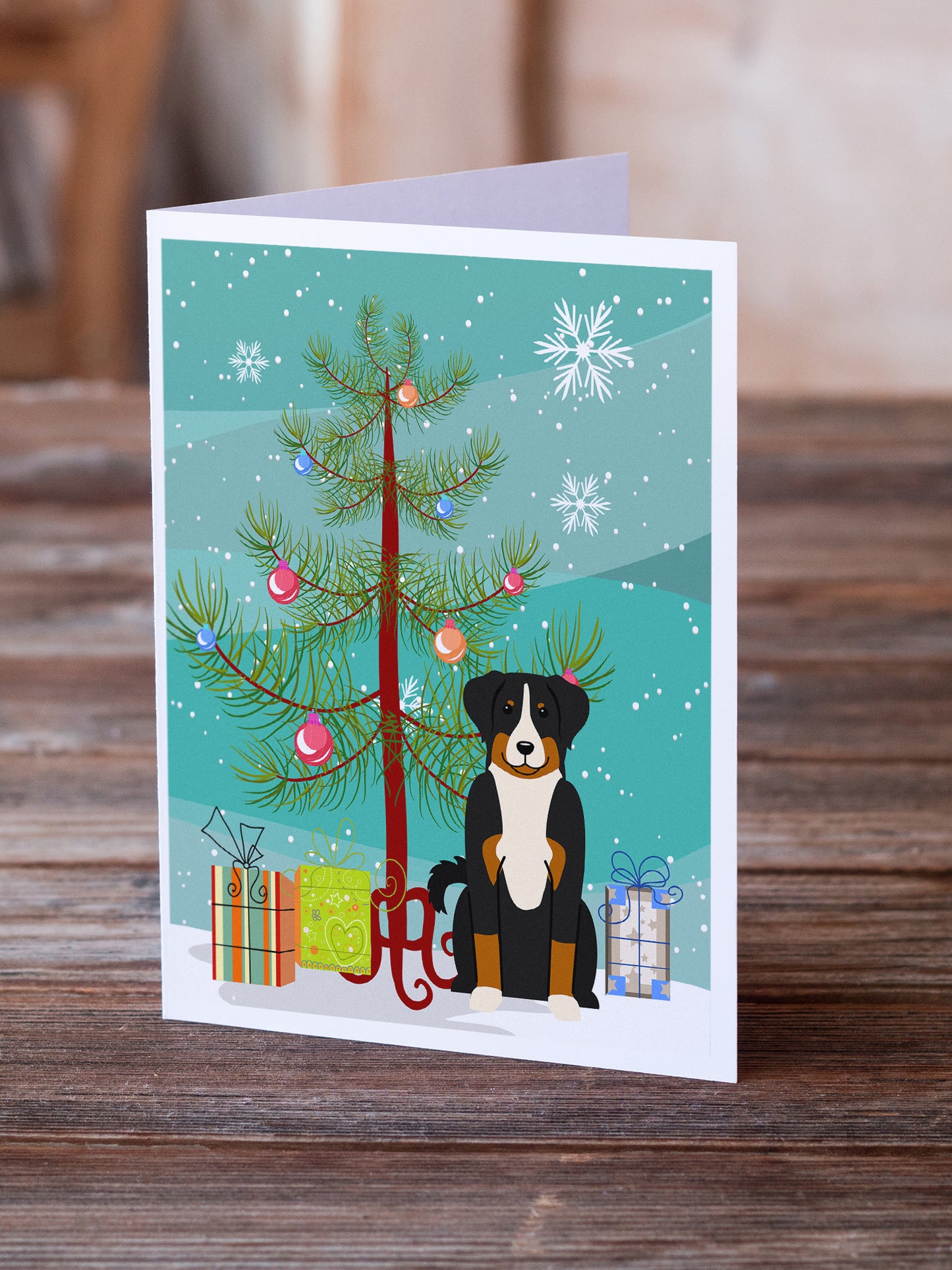 Merry Christmas Tree Appenzeller Sennenhund Greeting Cards Pack of 8