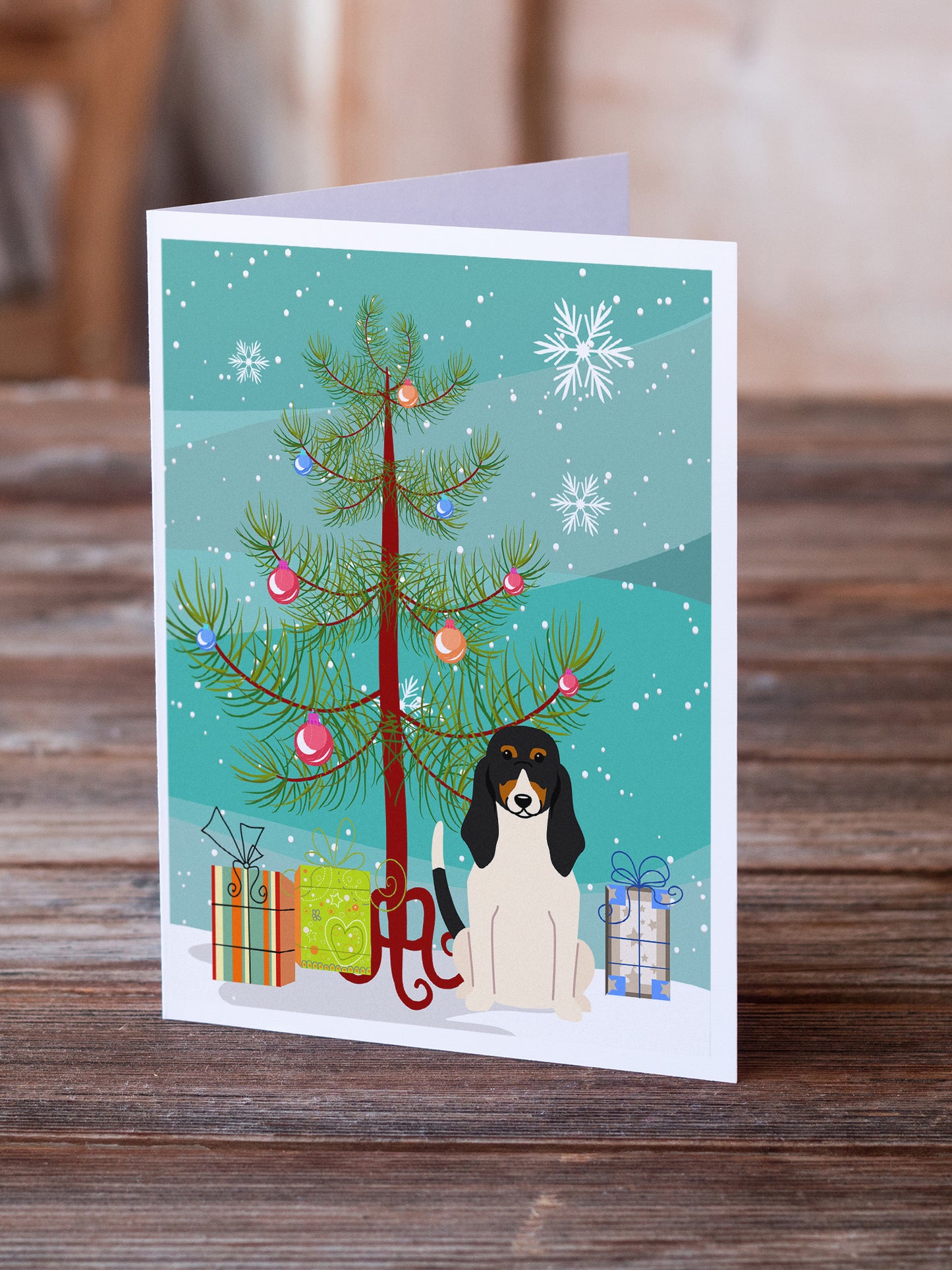Merry Christmas Tree Swiss Hound Greeting Cards Pack of 8