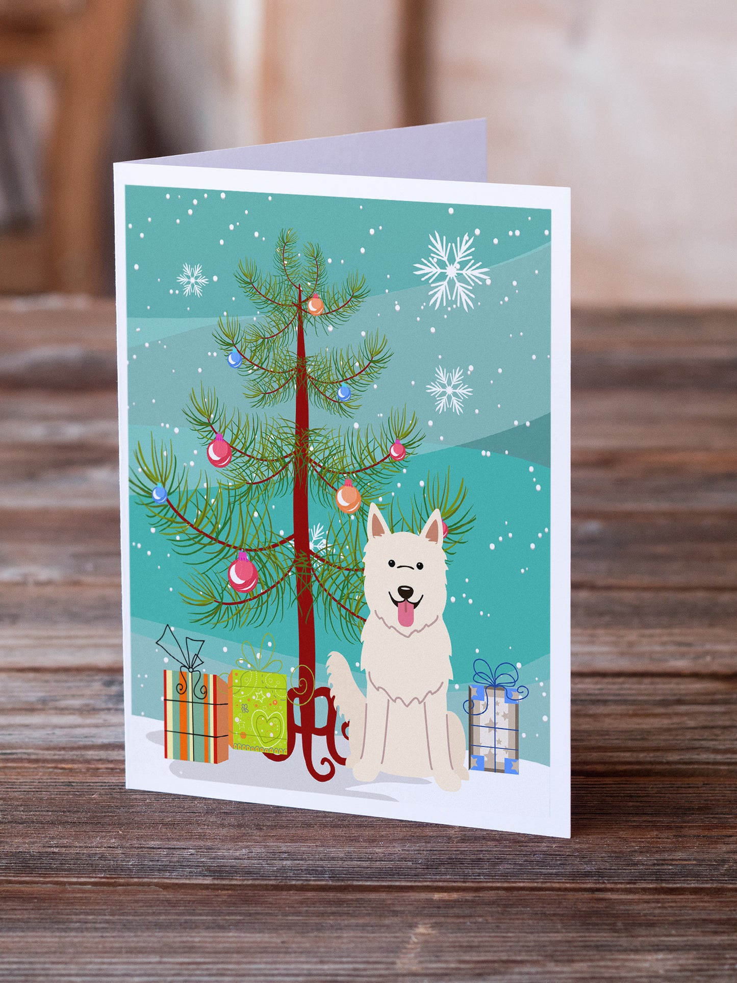 Merry Christmas Tree White German Shepherd Greeting Cards Pack of 8