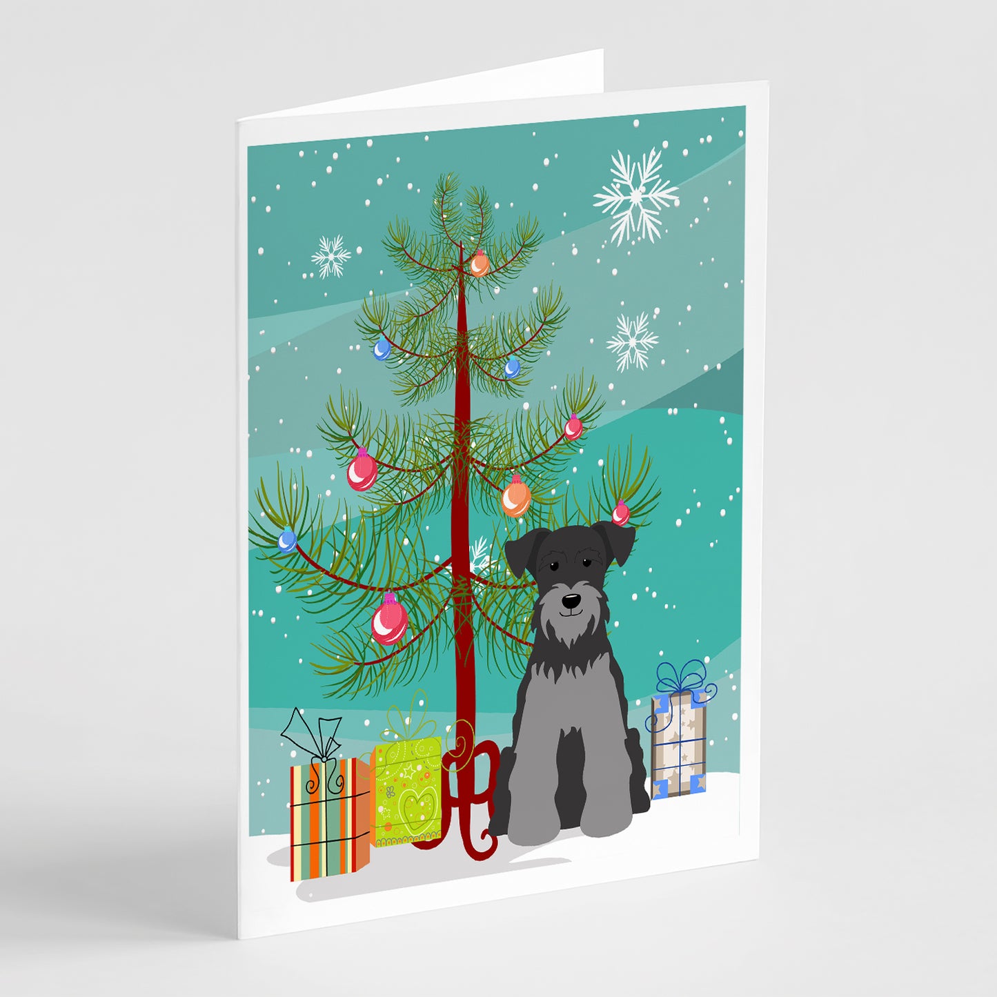 Buy this Merry Christmas Tree Miniature Schnauzer Black Silver Greeting Cards Pack of 8