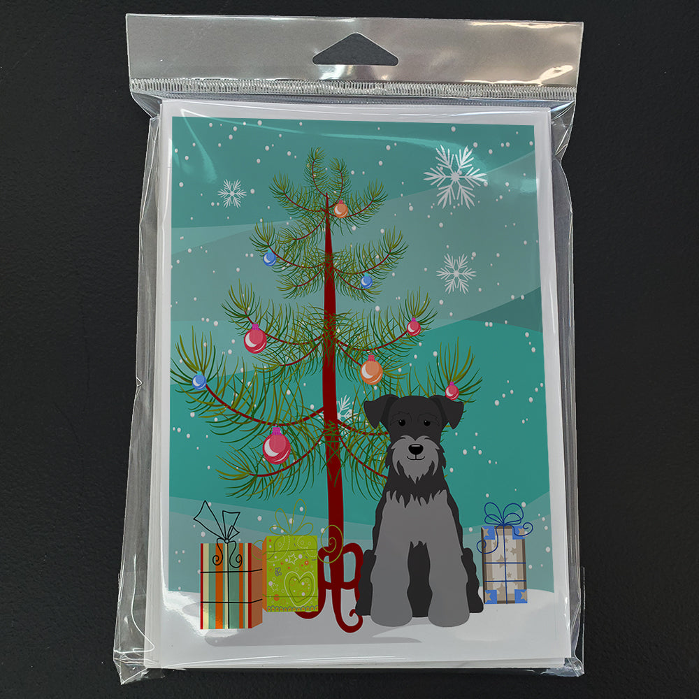 Merry Christmas Tree Miniature Schnauzer Black Silver Greeting Cards Pack of 8
