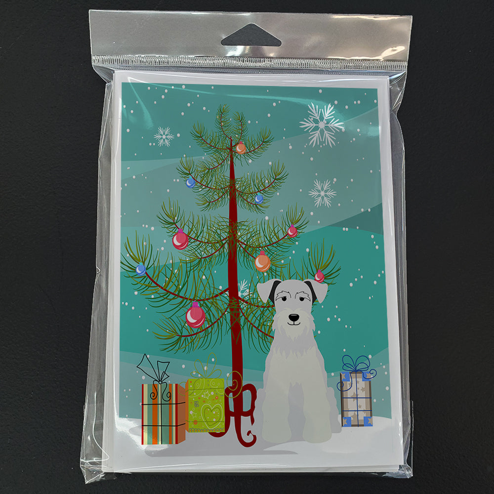 Merry Christmas Tree Miniature Schnauzer White Greeting Cards Pack of 8