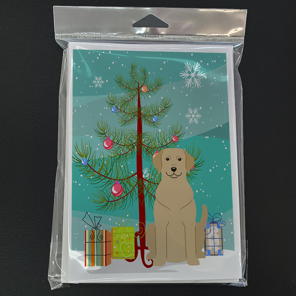Merry Christmas Tree Yellow Labrador Greeting Cards Pack of 8