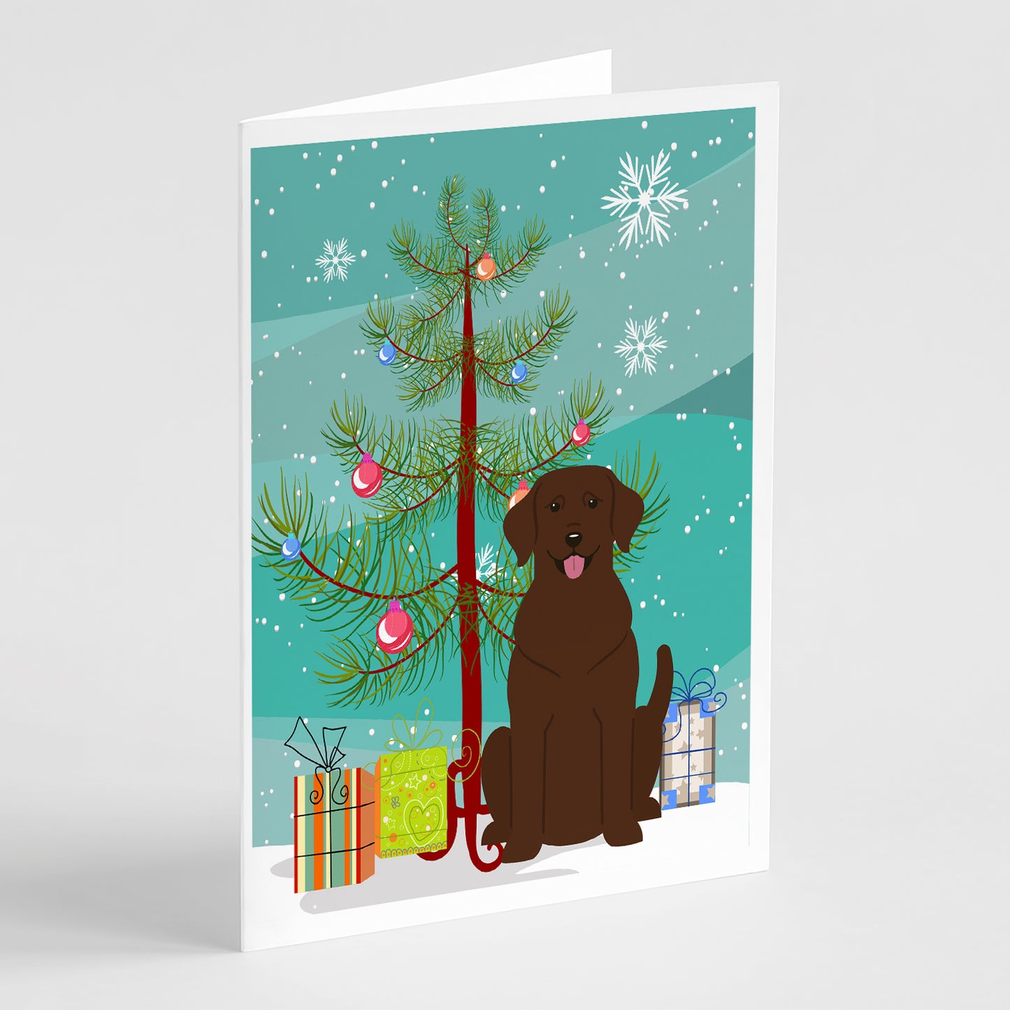 Buy this Merry Christmas Tree Chocolate Labrador Greeting Cards Pack of 8