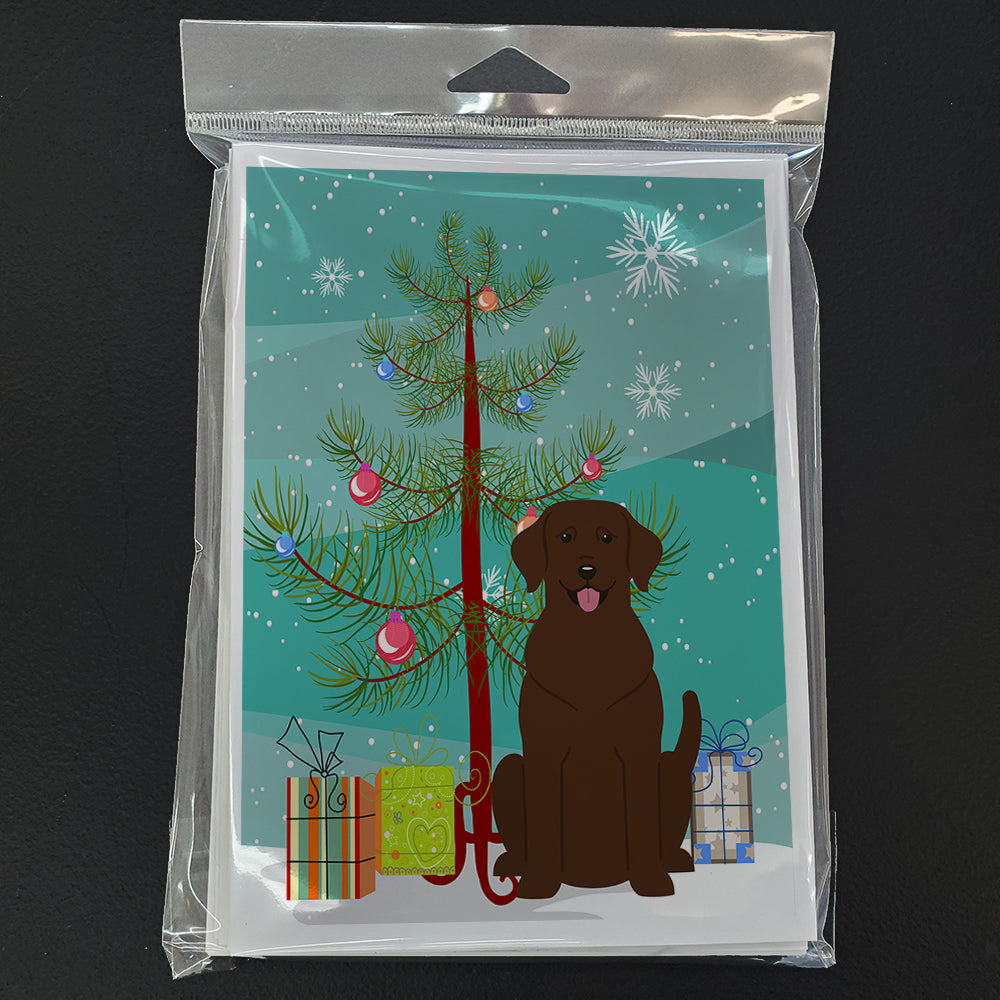 Merry Christmas Tree Chocolate Labrador Greeting Cards Pack of 8