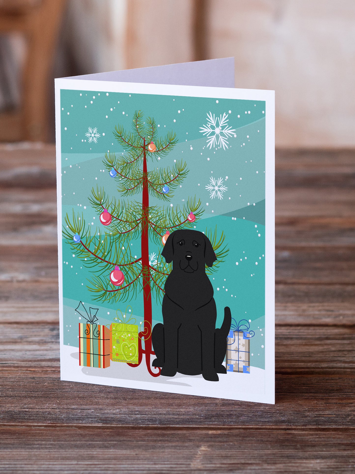 Merry Christmas Tree Black Labrador Greeting Cards Pack of 8