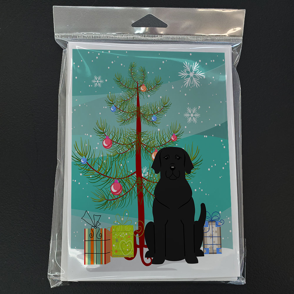 Merry Christmas Tree Black Labrador Greeting Cards Pack of 8