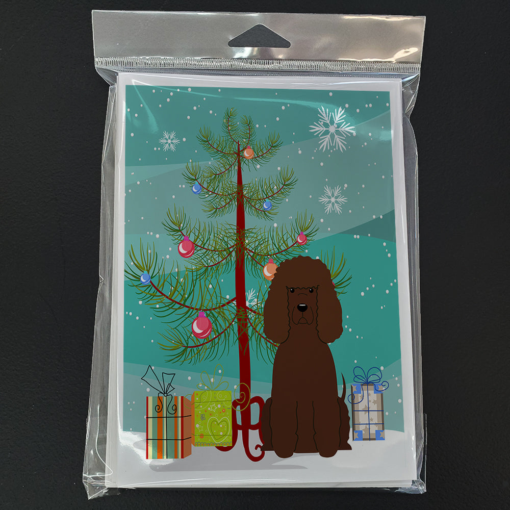Merry Christmas Tree Irish Water Spaniel Greeting Cards Pack of 8
