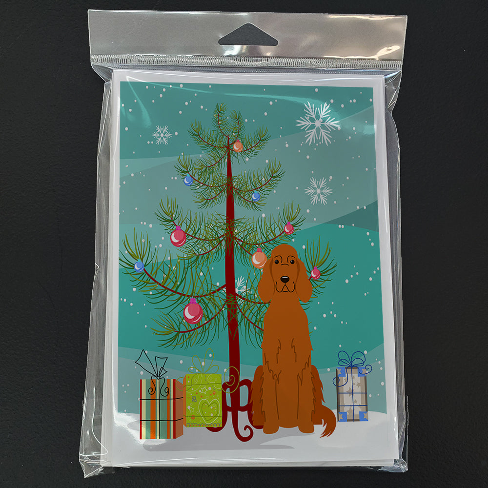 Merry Christmas Tree Irish Setter Greeting Cards Pack of 8
