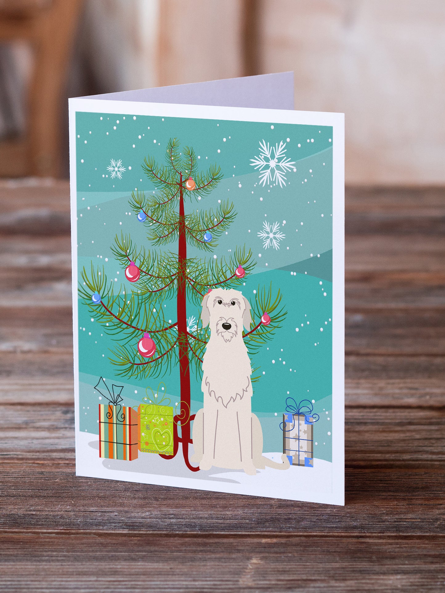 Merry Christmas Tree Irish Wolfhound Greeting Cards Pack of 8
