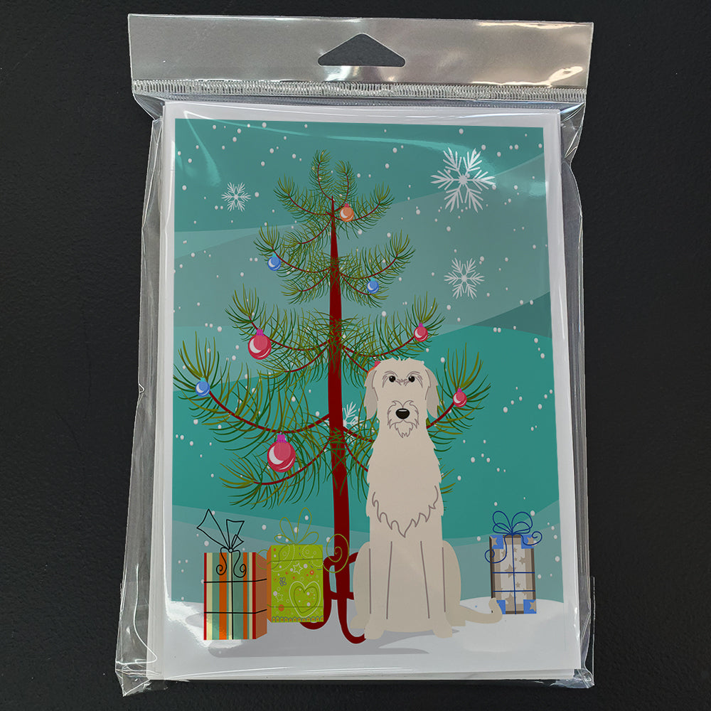 Merry Christmas Tree Irish Wolfhound Greeting Cards Pack of 8