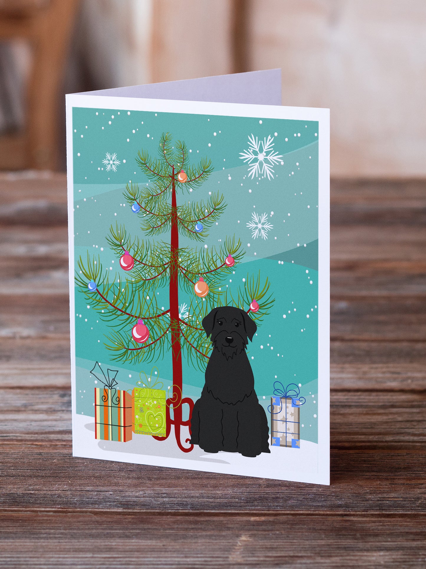 Merry Christmas Tree Giant Schnauzer Greeting Cards Pack of 8