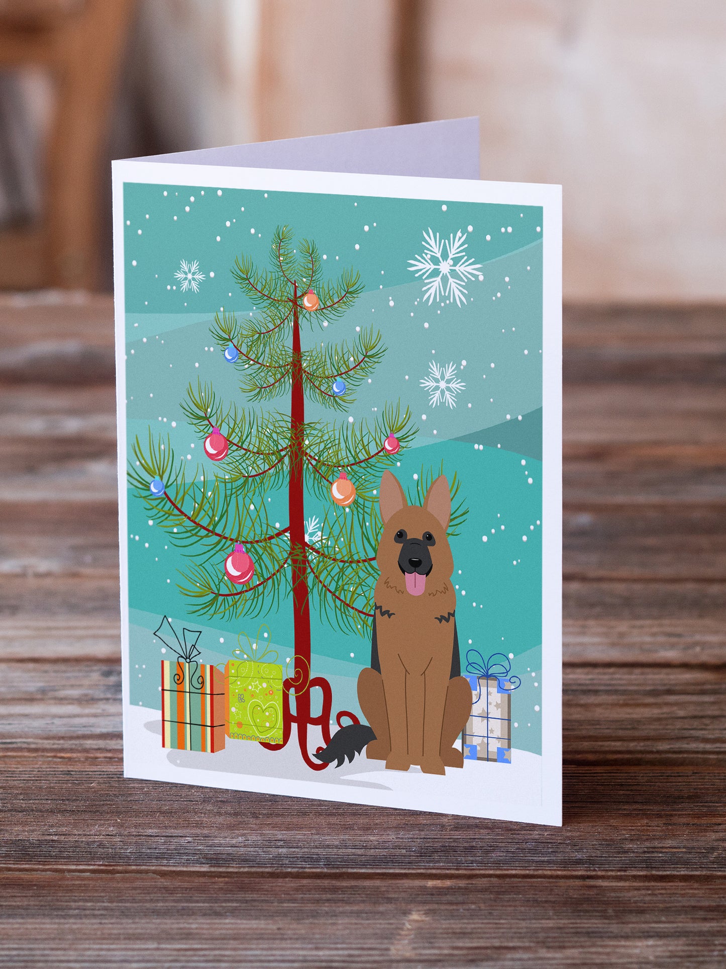 Merry Christmas Tree German Shepherd Greeting Cards Pack of 8