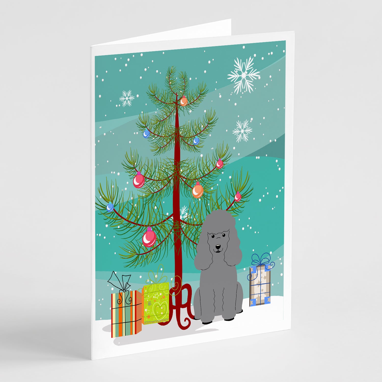 Buy this Merry Christmas Tree Poodle Silver Greeting Cards Pack of 8