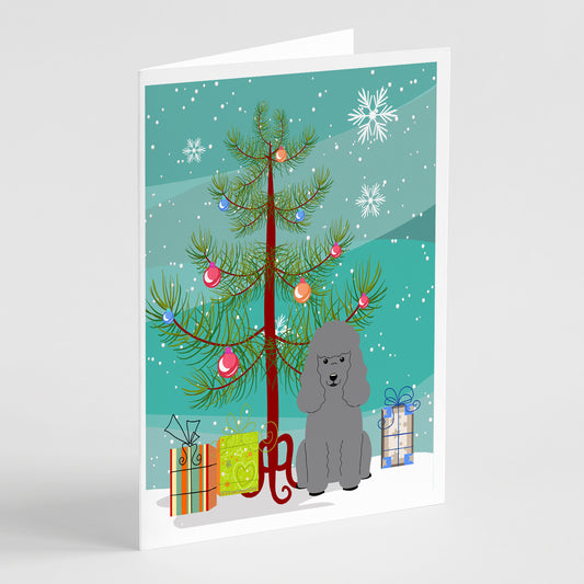 Buy this Merry Christmas Tree Poodle Silver Greeting Cards Pack of 8