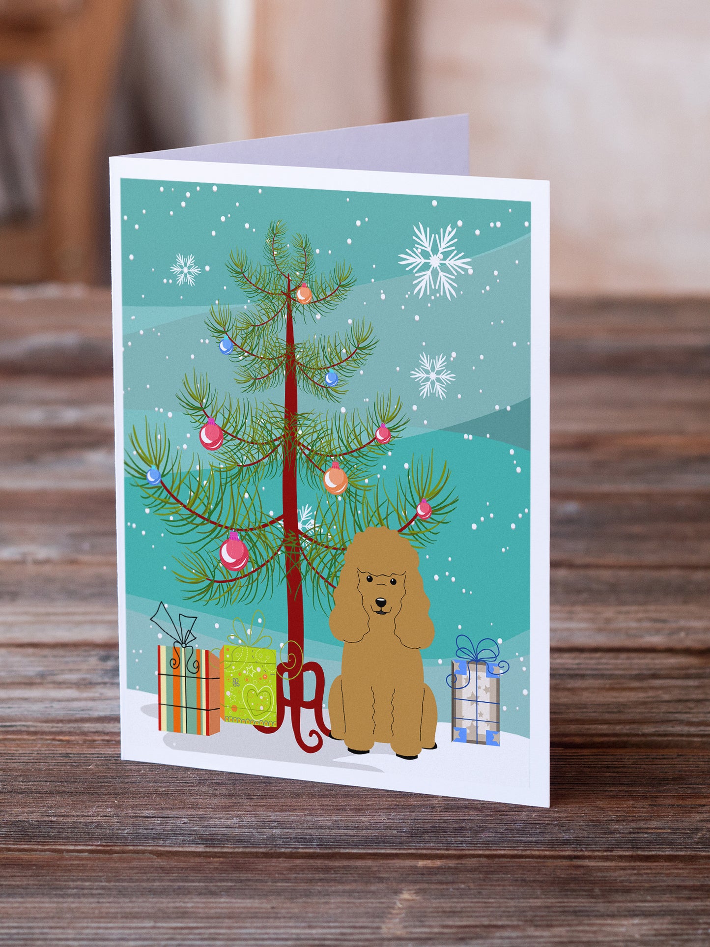 Merry Christmas Tree Poodle Tan Greeting Cards Pack of 8