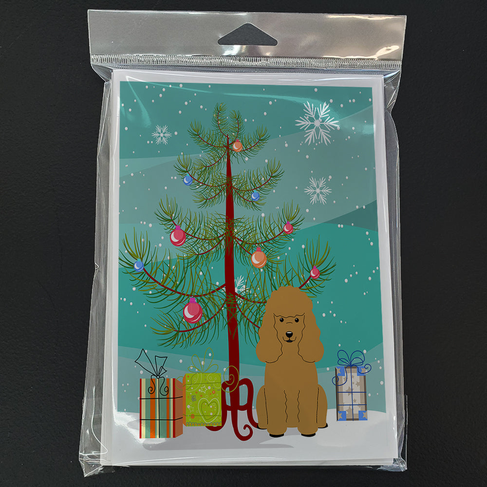 Merry Christmas Tree Poodle Tan Greeting Cards Pack of 8