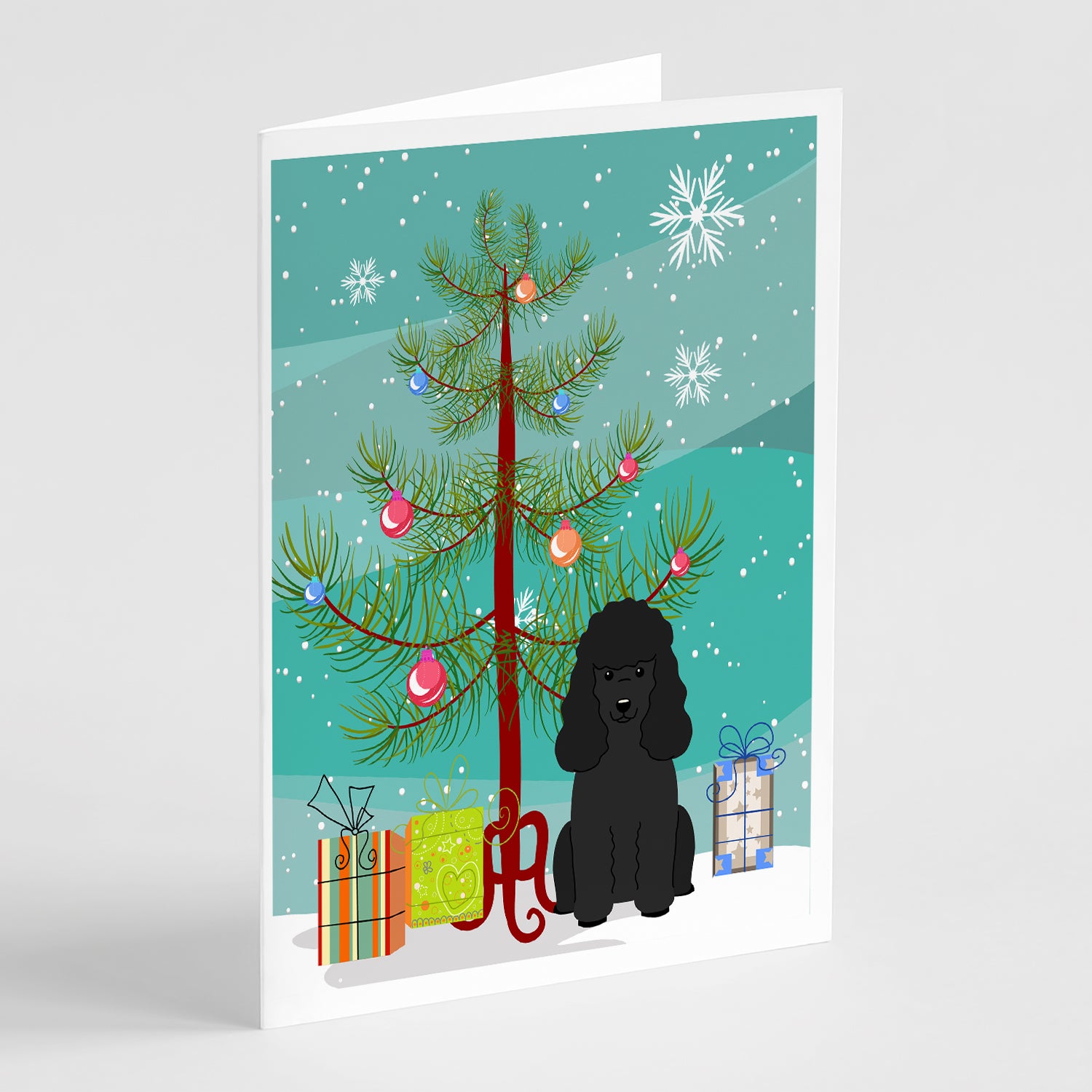 Buy this Merry Christmas Tree Poodle Black Greeting Cards Pack of 8