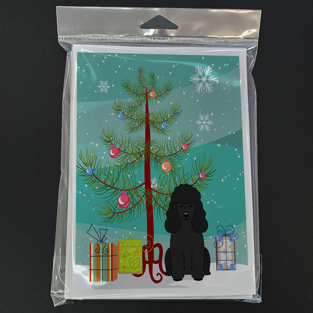 Merry Christmas Tree Poodle Black Greeting Cards Pack of 8