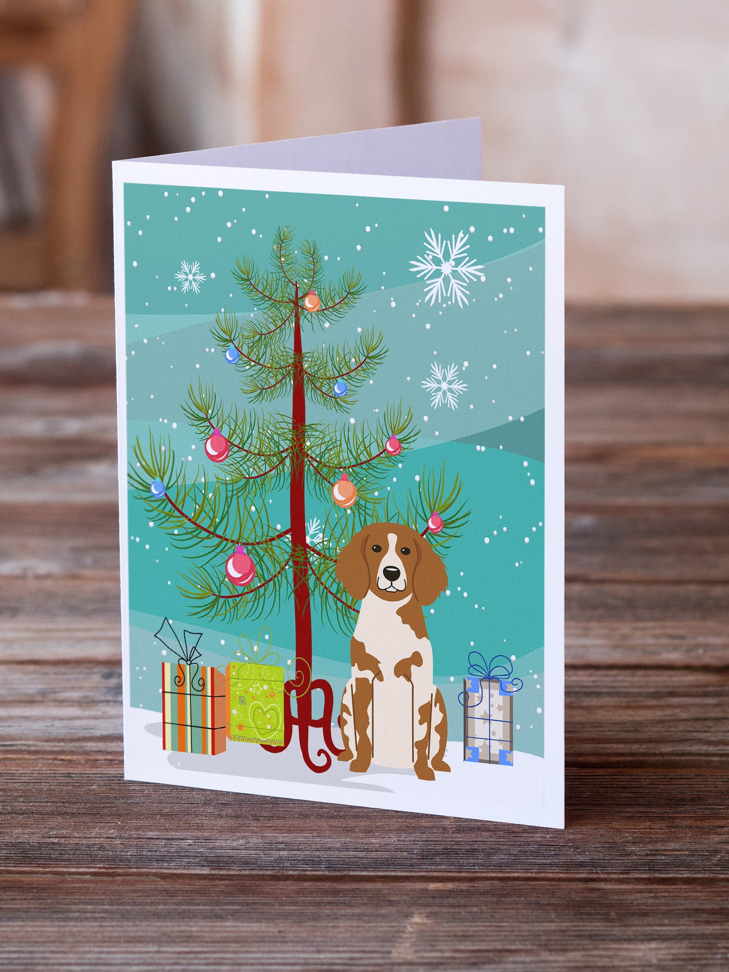 Merry Christmas Tree Brittany Spaniel Greeting Cards Pack of 8