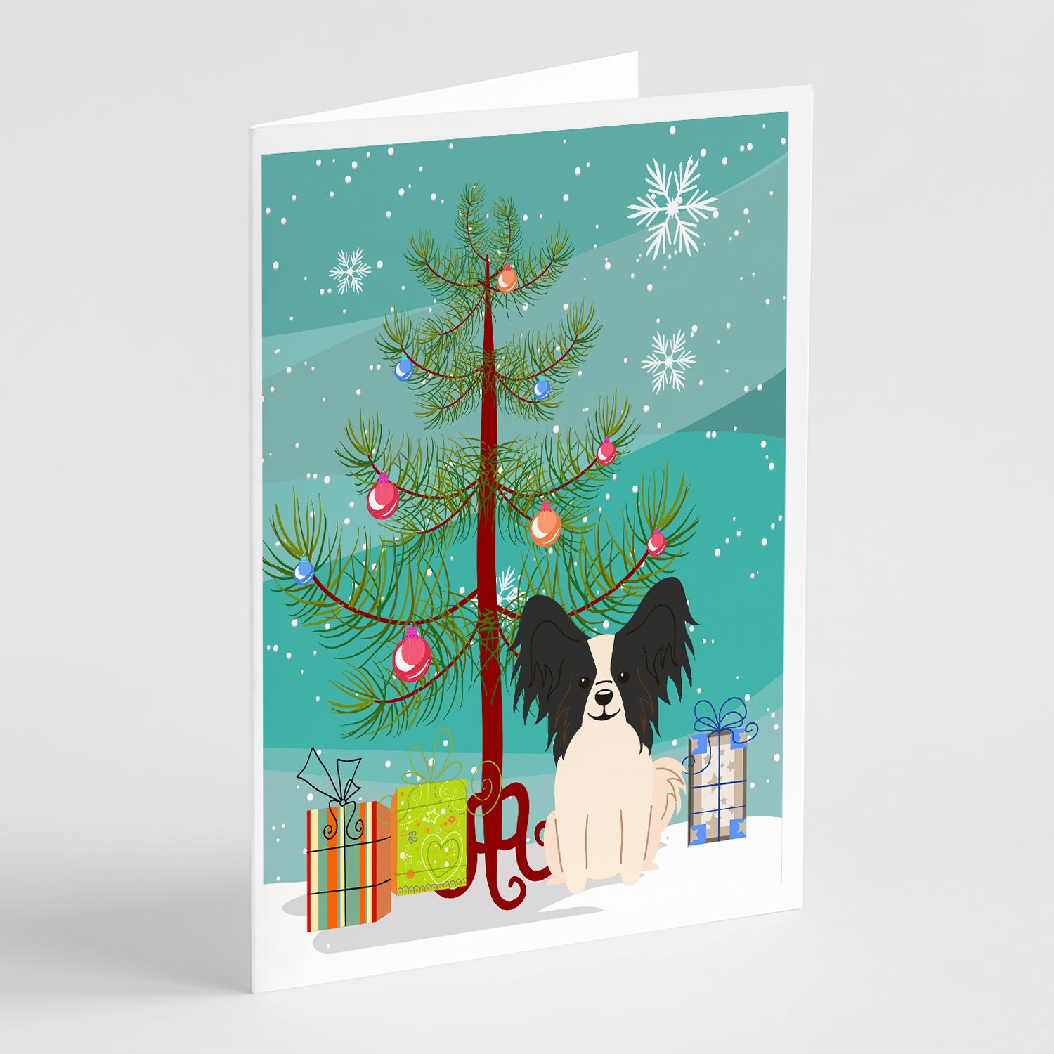 Buy this Merry Christmas Tree Papillon Black White Greeting Cards Pack of 8