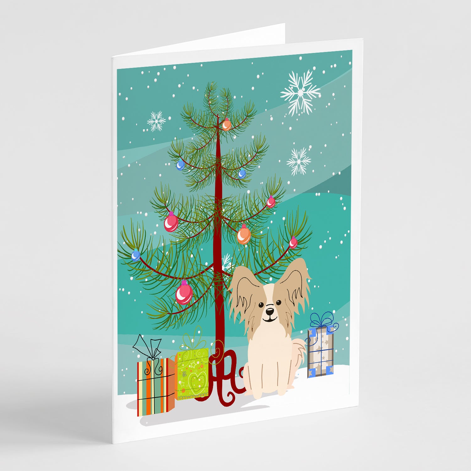 Buy this Merry Christmas Tree Papillon Sable White Greeting Cards Pack of 8